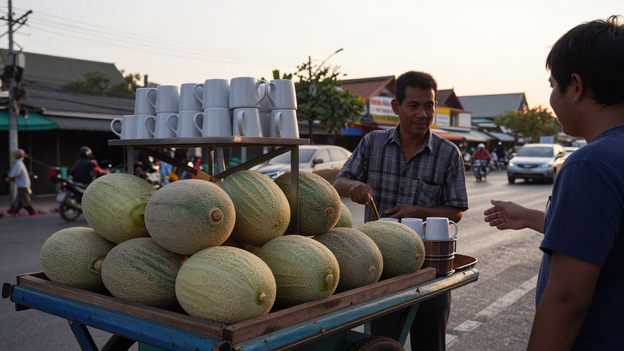 Coffee Mugs in Bangkok at Sunset Light in in Bangkok, Thailand