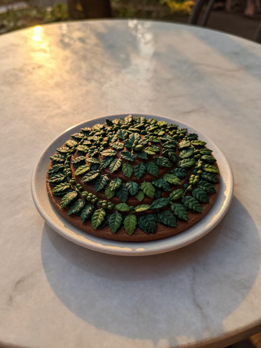Coffee Plantation Terraces Marble Table Leticia in on a marble cafe table in Leticia