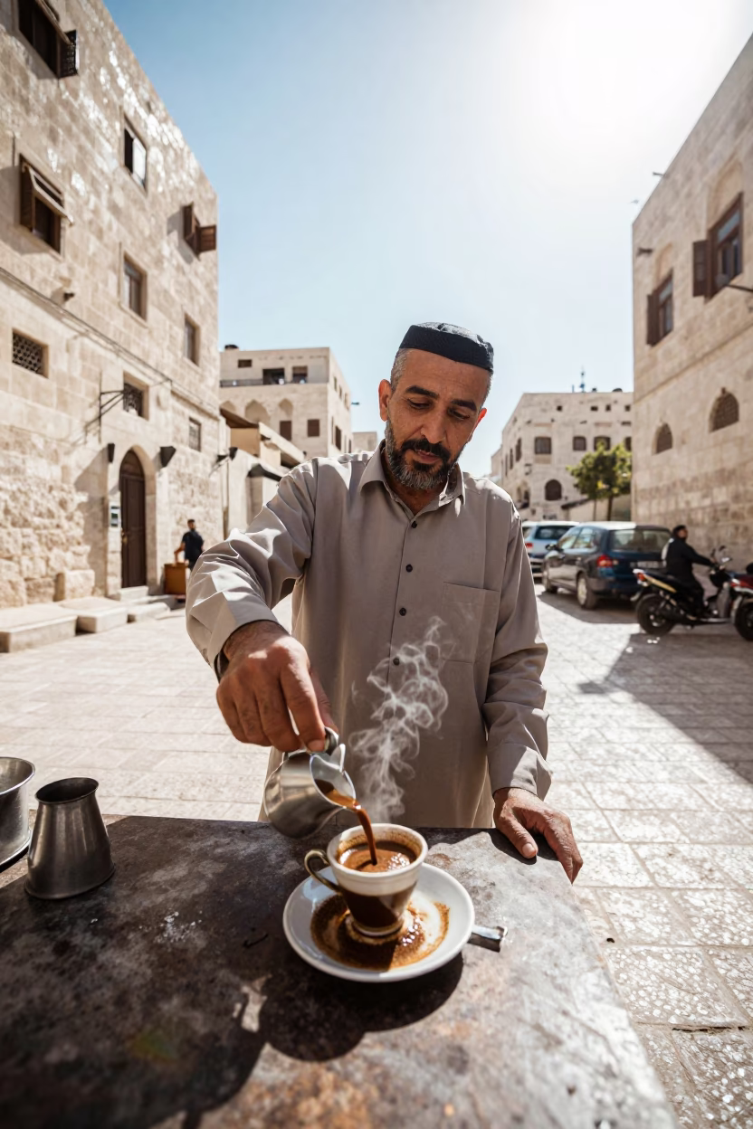 Coffee Preparation at Midday Light in Amman in in Amman, Jordan