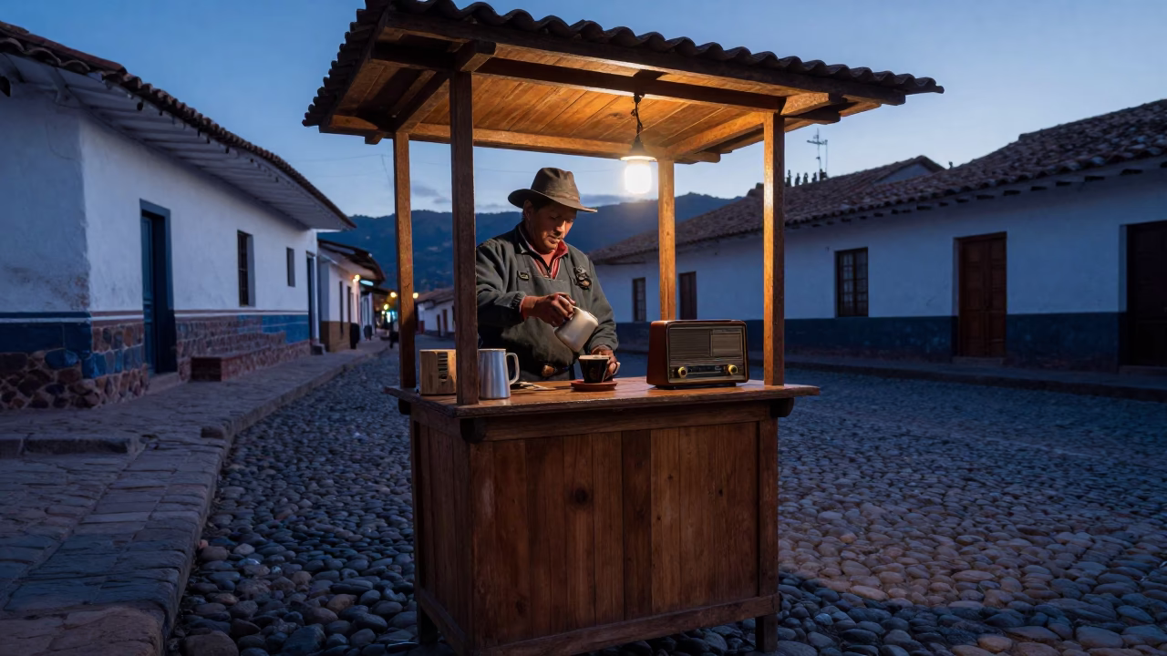 Coffee Preparation in Cusco at Sunrise Light in in Cusco, Peru