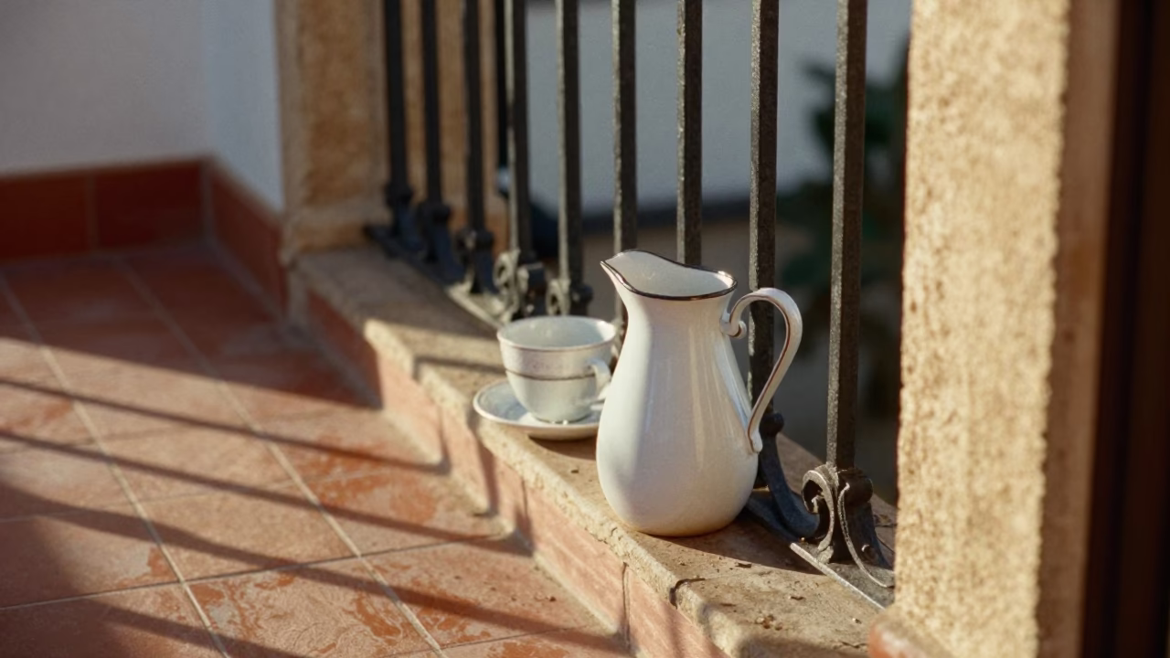 Coffee Ritual in Granada at As First Light Reaches The Scene in in Granada, Spain