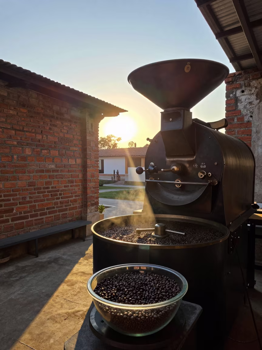 Coffee Roaster Sampling Beans in Colón in in the old quarter in Colón