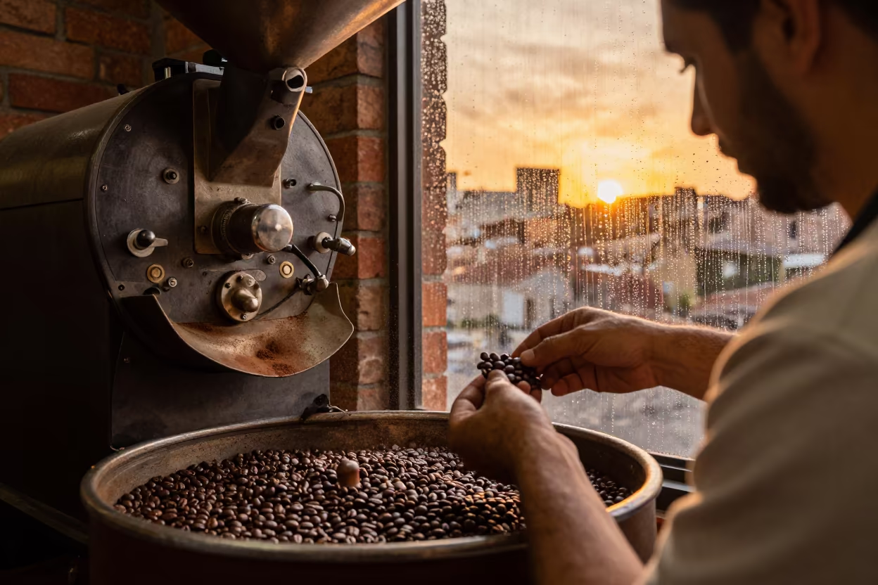 Coffee Roaster Tasting Beans in Santiago in in Barrio Italia, Santiago