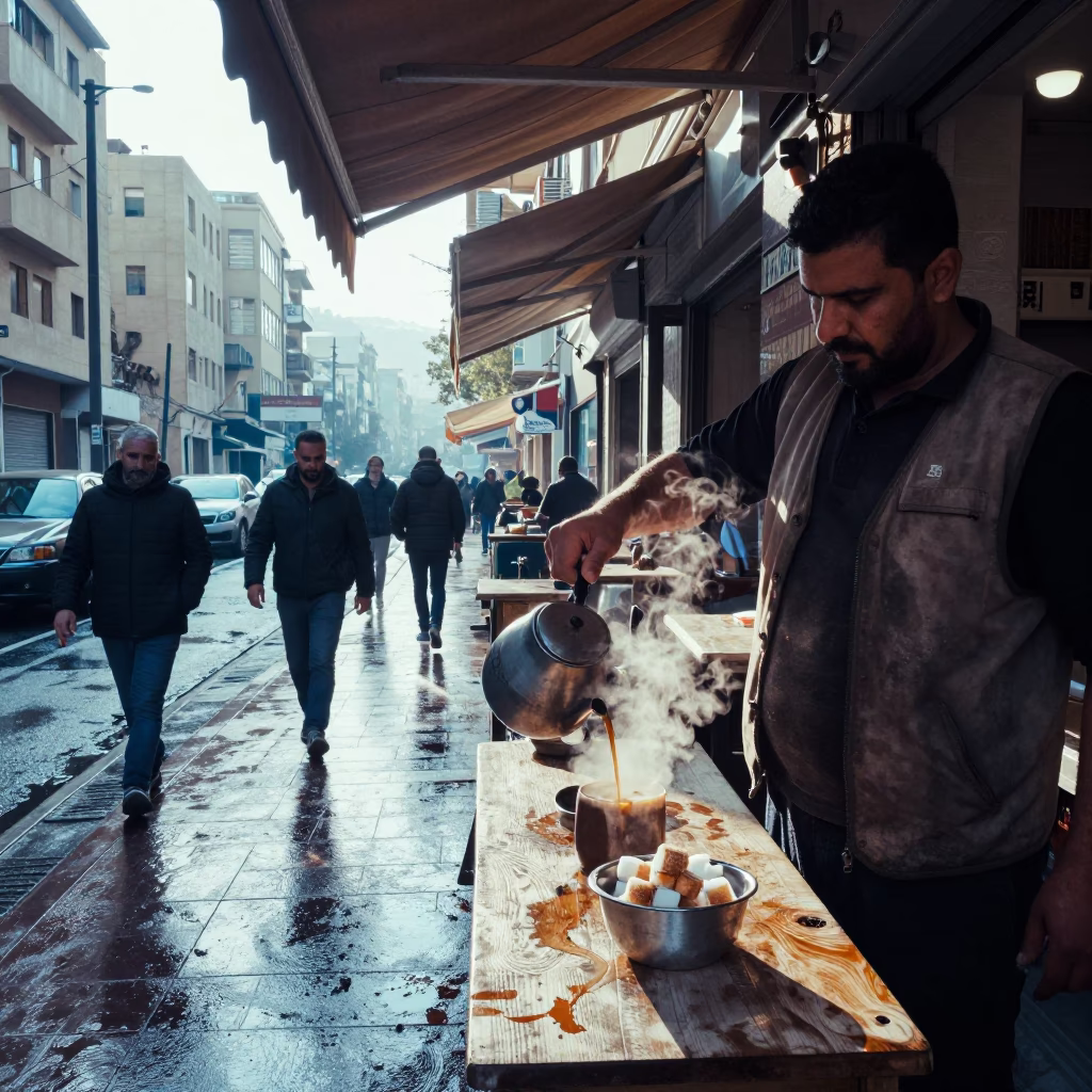 Coffee Service in Beirut at Early Morning Light in in Beirut, Lebanon