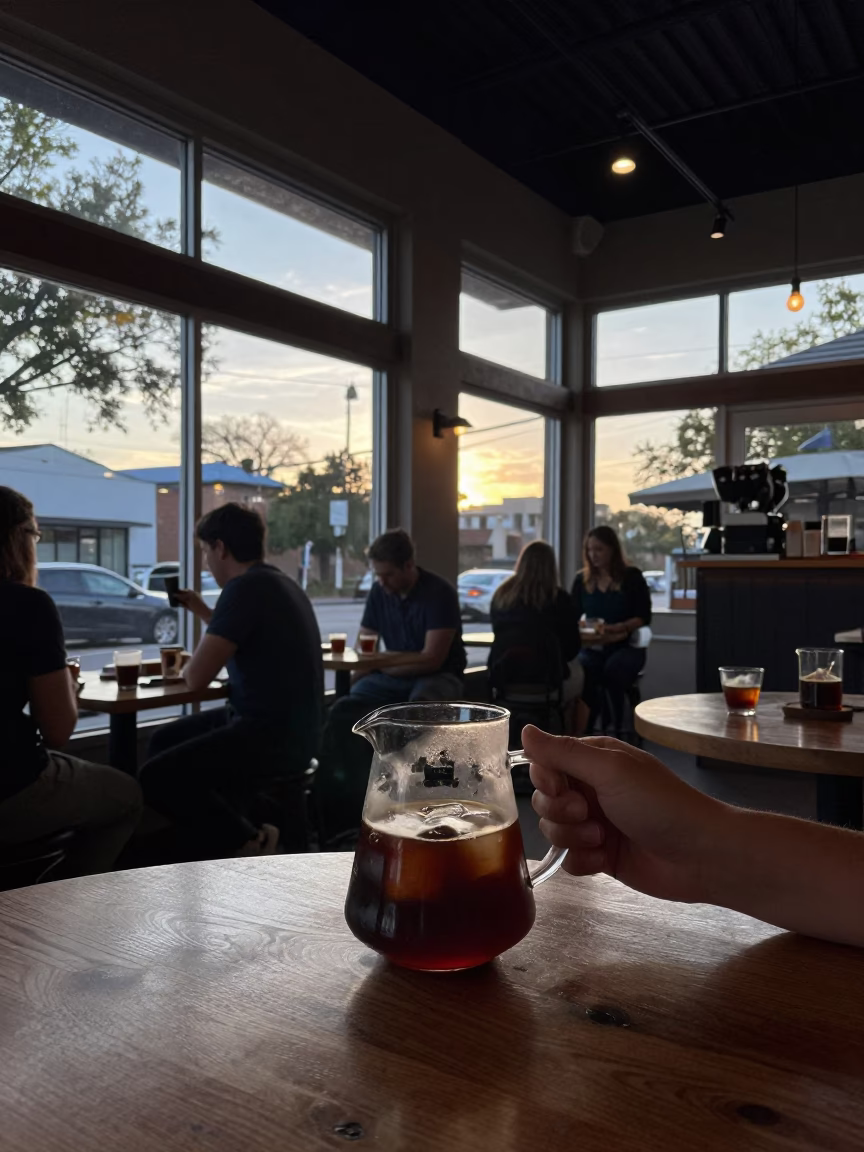 Coffee Shop in Austin at Sunrise Light in in Austin, Texas, United States
