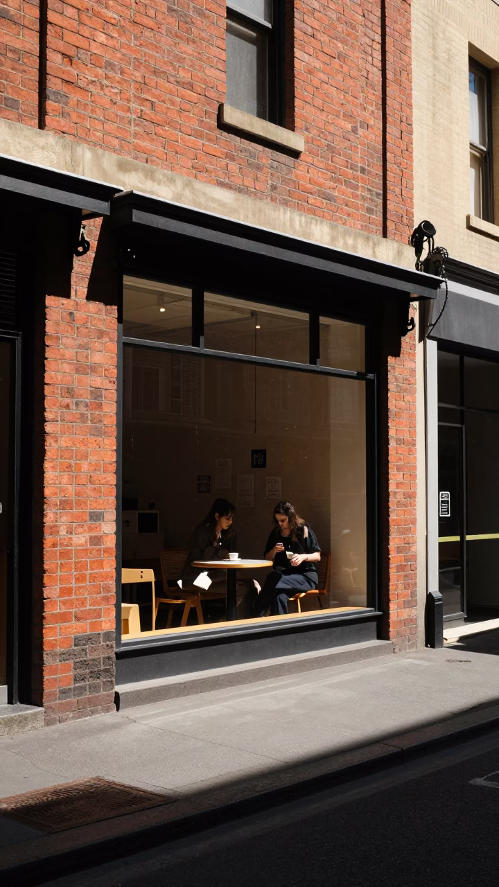 Coffee Shop in Melbourne at The Flat Glare Of Noon Light in in Melbourne, Victoria, Australia