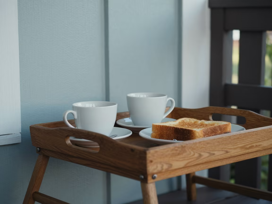 Coffee and Toast on Wooden Tray Porch Swing in in a breakfast nook near Kingston