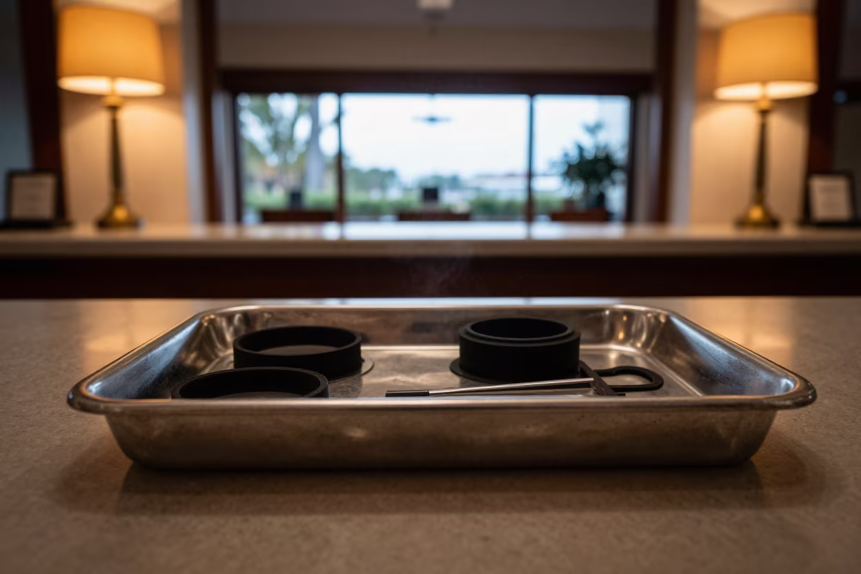 Coffee Urn Gasket Tray Maintenance at Reception Desk in at a reception desk under warm light near Gold Coast