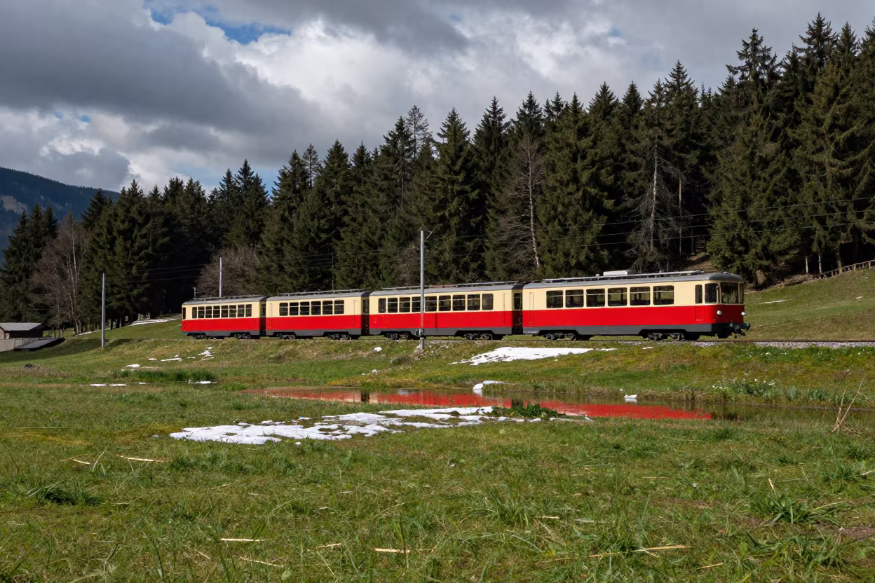 Cog Railway Car Enters Alpine Meadow Near Interlaken in near Interlaken