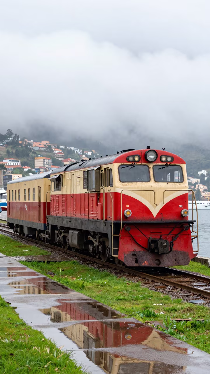 Cog Railway Mountain Train El Alto Fog Harbor in beside a fogbound harbor mouth near El Alto, La Paz
