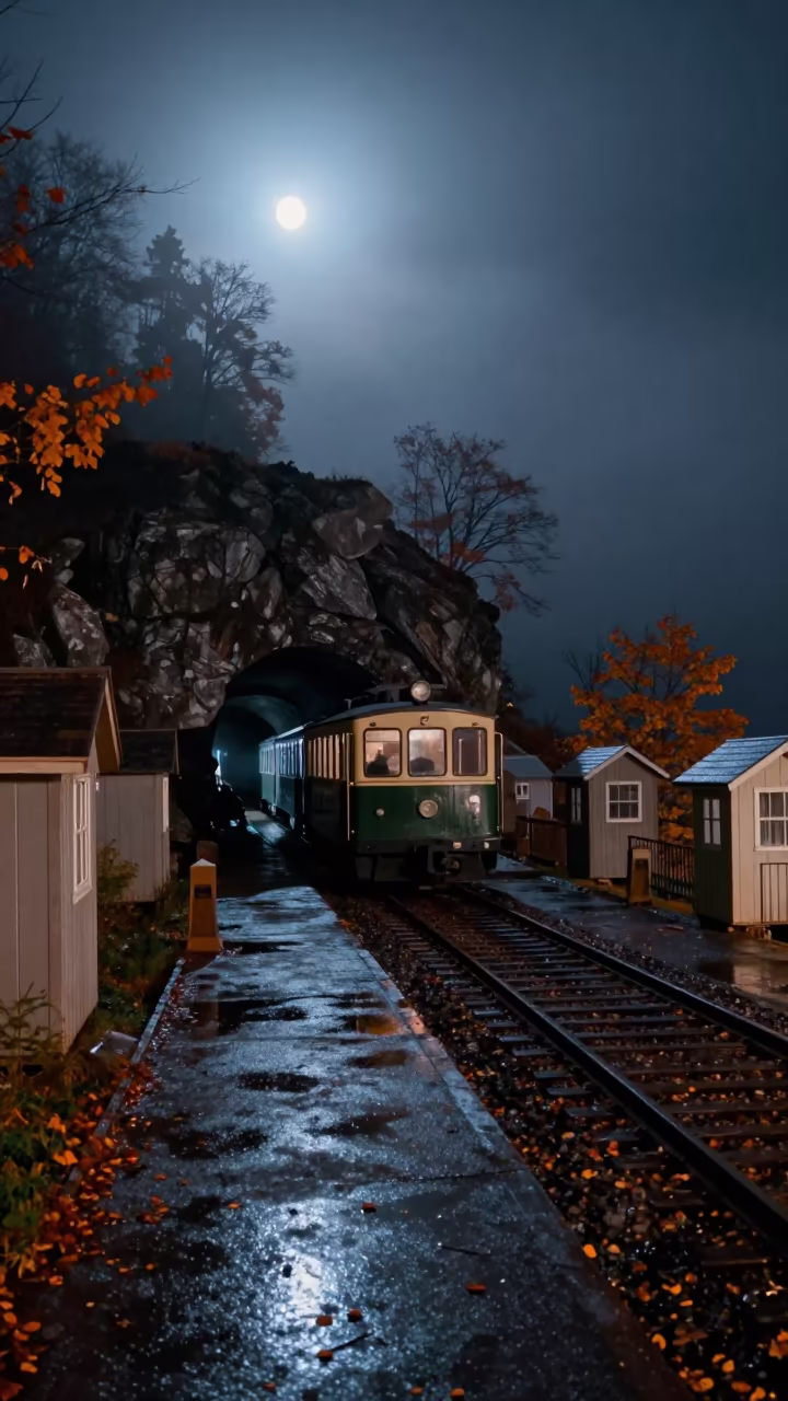 Cog Railway Tunnel Ridge Autumn Mist Night in in Austria