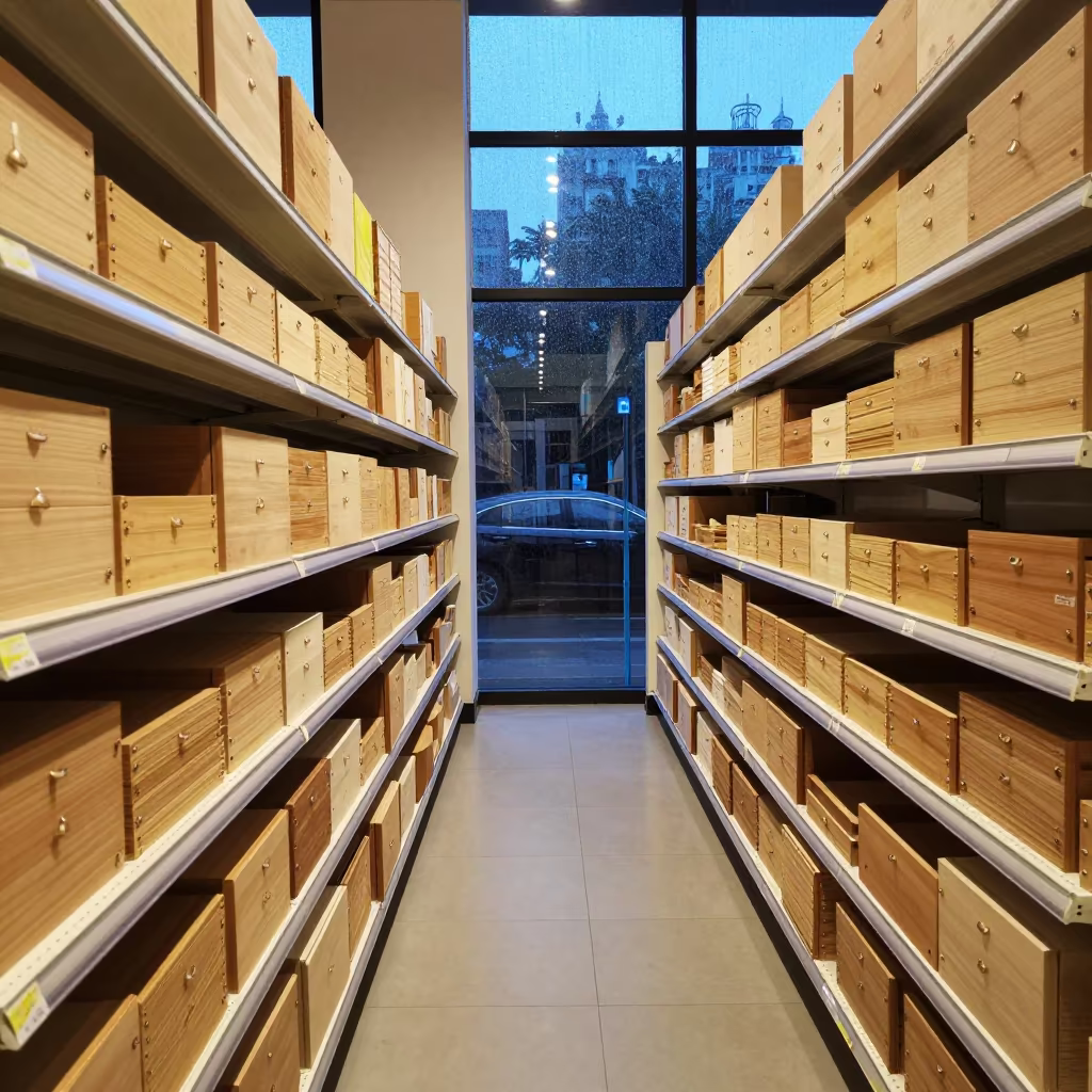 Coil Binding Drawer Before Shop Rush in inside a bright retail aisle near Labé
