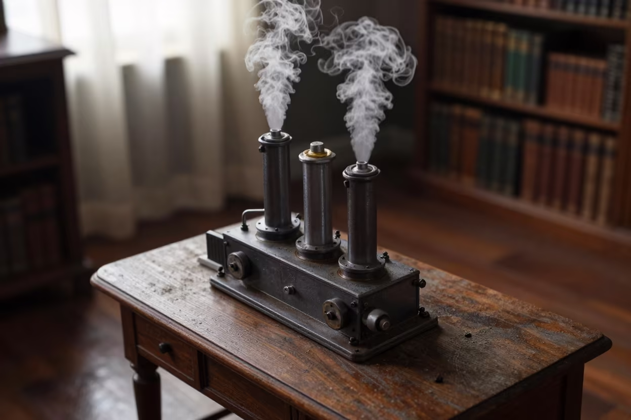 Coke Battery Model on Dusty Library Table in on a dusty library table in Victoria