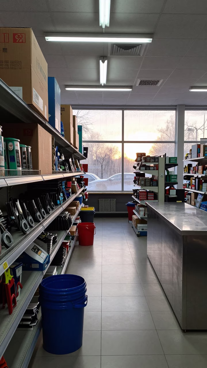 Cold Case Shelf Pusher Box in Semey Store in inside a storefront prepared for opening in Semey