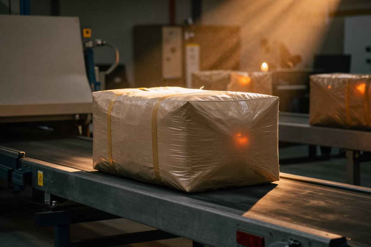 Cold Chain Bin on Sorting Belt Evening in at a parcel sorting belt in San Fernando de Apure