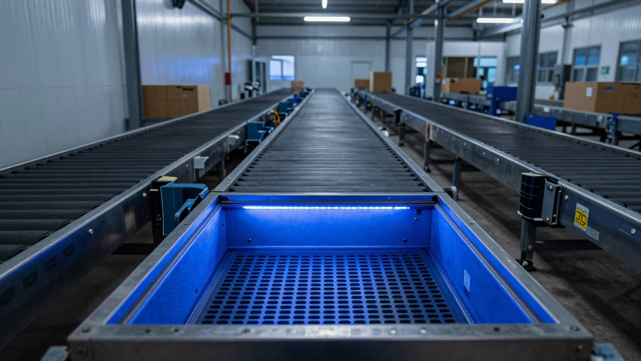 Cold Chain Gasket Drawer Sorting at Twilight in at a parcel sorting belt near Barbacena