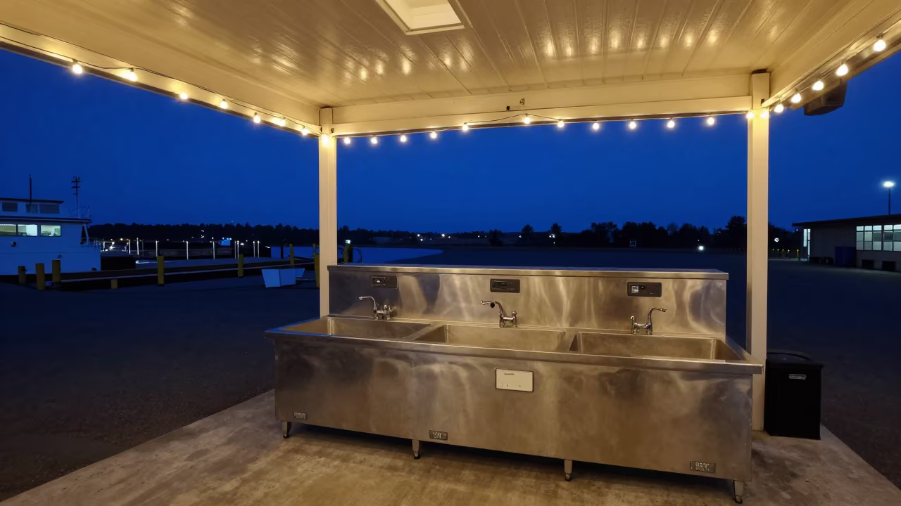 Cold Chain Sanitizing Sink in Indigo Twilight Office in inside a dispatch office above the dock near Mecca