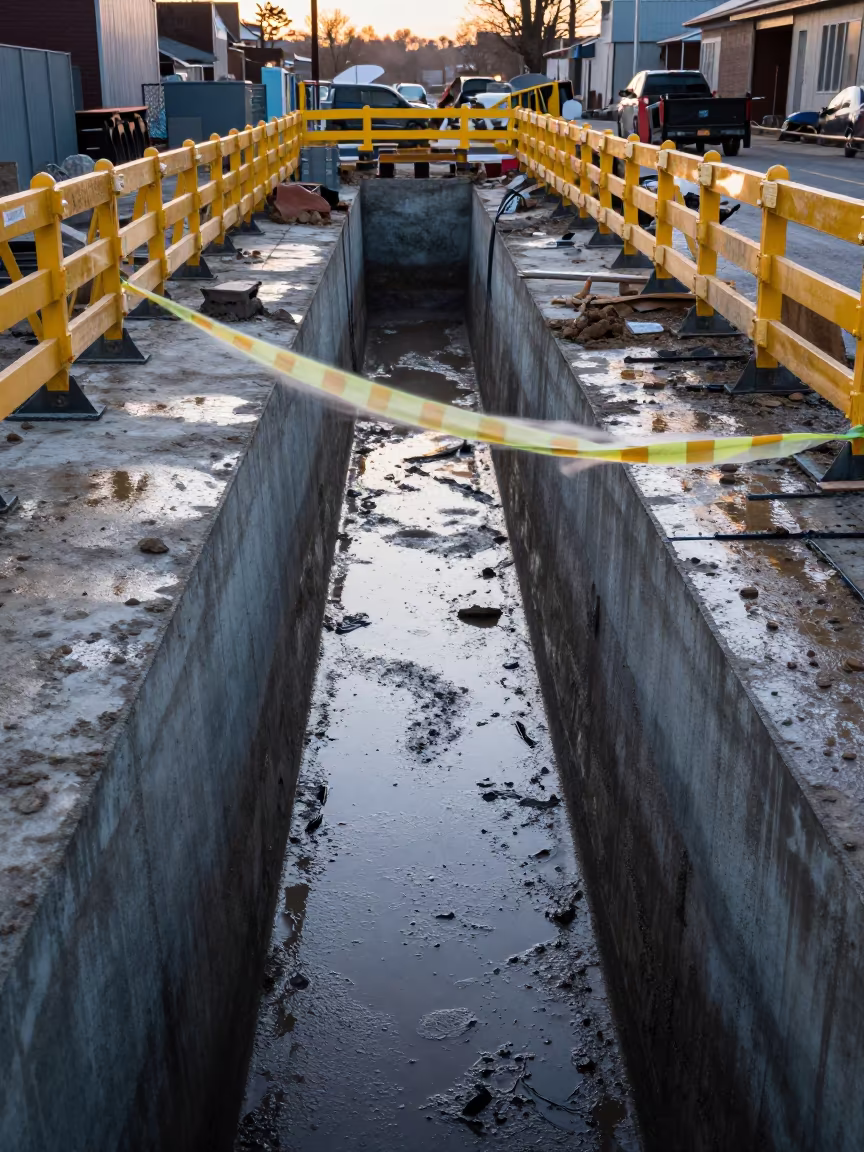 Cold Dawn Shoring in Birmingham Utility Trench in inside a taped-off excavation edge in Birmingham