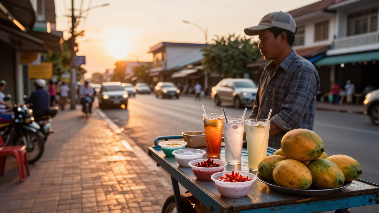 Cold Drinks at Sunset Light in Phnom Penh in in Phnom Penh, Cambodia