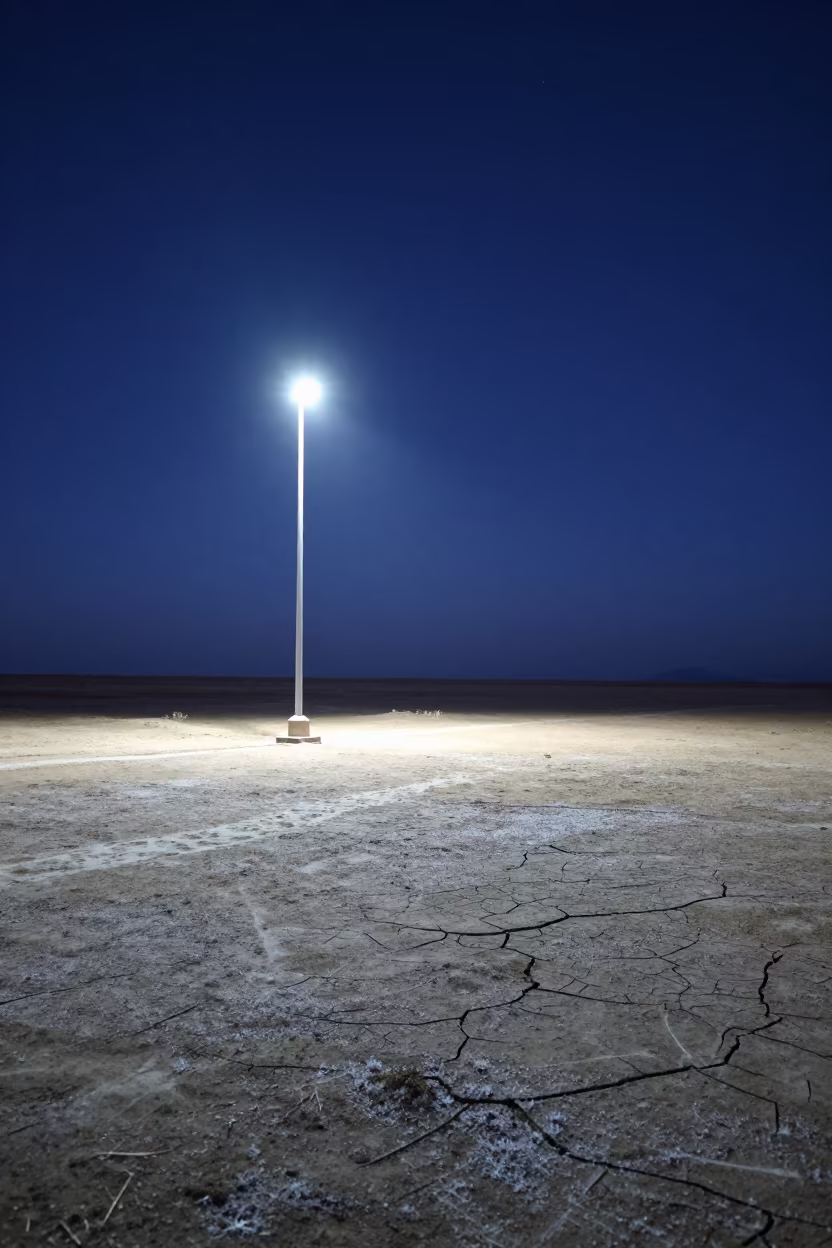 Cold Night Light Pillar Over Rift Valley Plain in across a storm-bright plain in the Rift Valley