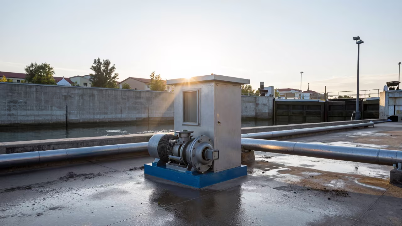 Cold Silver Dawn at Diyarbakir Canal Lock Pumping Station in at a canal lock chamber in Diyarbakir
