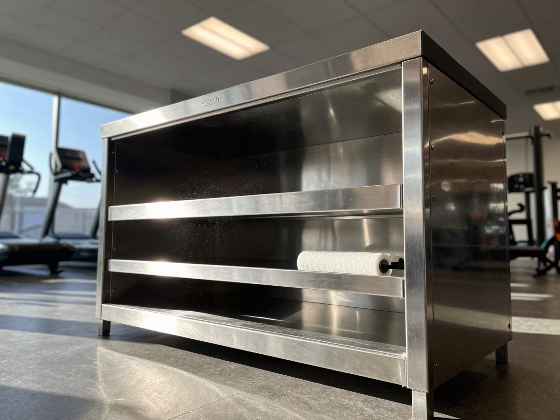 Cold Towel Cabinet in Recovery Lounge in inside a recovery lounge beside foam rollers near Anchorage