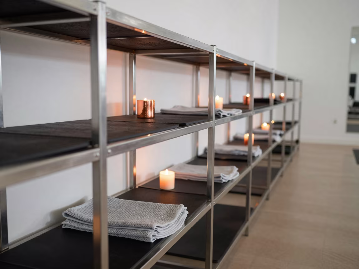 Cold Towel Shelf in Yoga Studio in inside a yoga studio before the session begins in Port Elizabeth