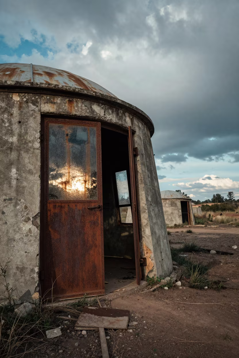 Cold War Silo Door Open Roofless Hammam in inside a roofless hammam near Kitwe