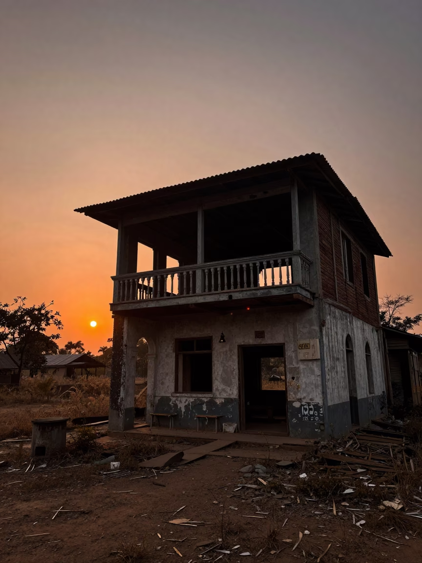 Collapsed Saloon Roofless Nave Jharkhand Sunset in inside a roofless nave in Jharkhand