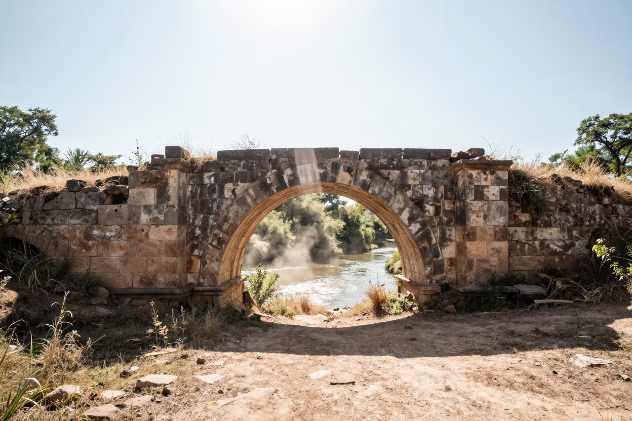 Collapsed Stone Bridge Ruin Barinas Late Summer in near Barinas