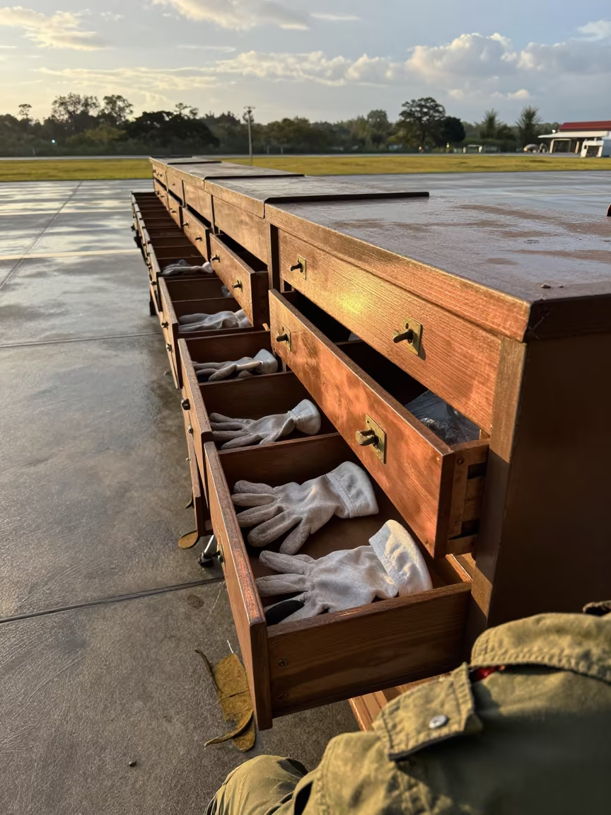 Colombian Airbase Glove Drawer Before Dusk in along an airbase flight line in Colombia