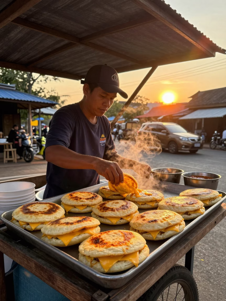Colombian Arepas at Sunset Light in Chiang Mai in in Chiang Mai, Thailand