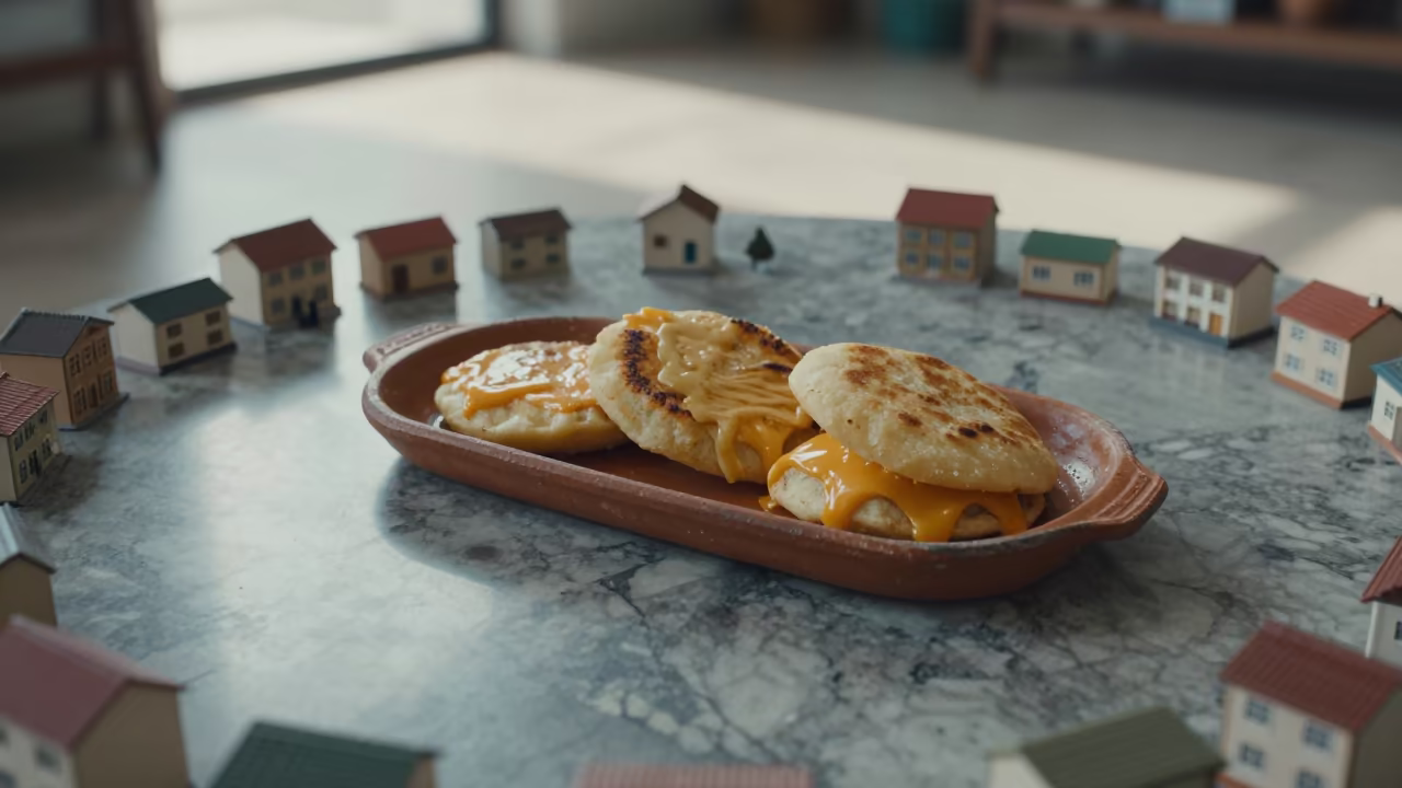 Colombian Arepas With Cheese On Marble Table in on a marble cafe table in Umuahia