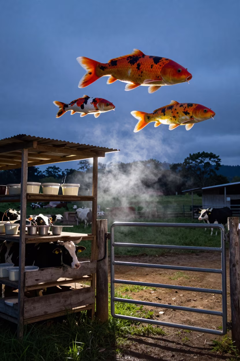 Colombian Goat Milk Filter Shelf Twilight Koi in beside a pasture gate in Colombia