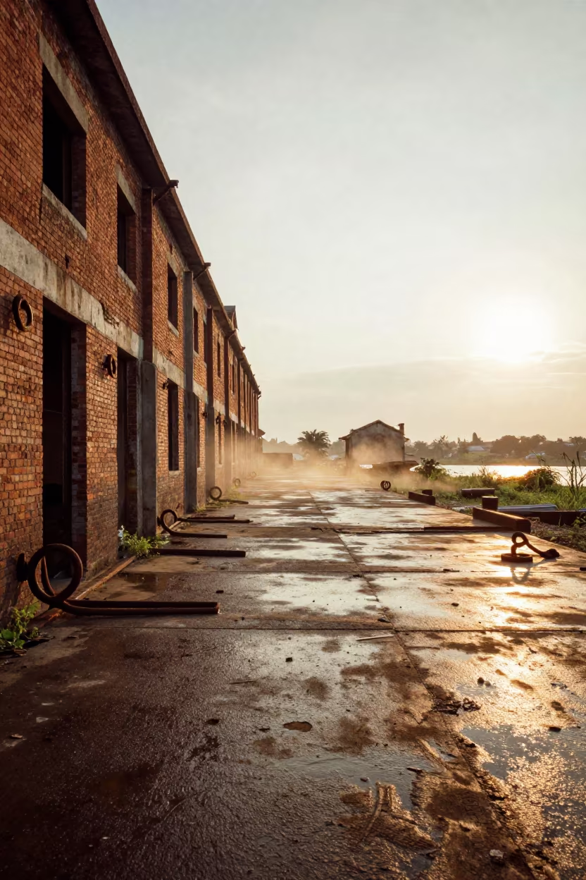 Colombo Warehouse Ruin Wet Season Evening Light in at a loading dock near Colombo