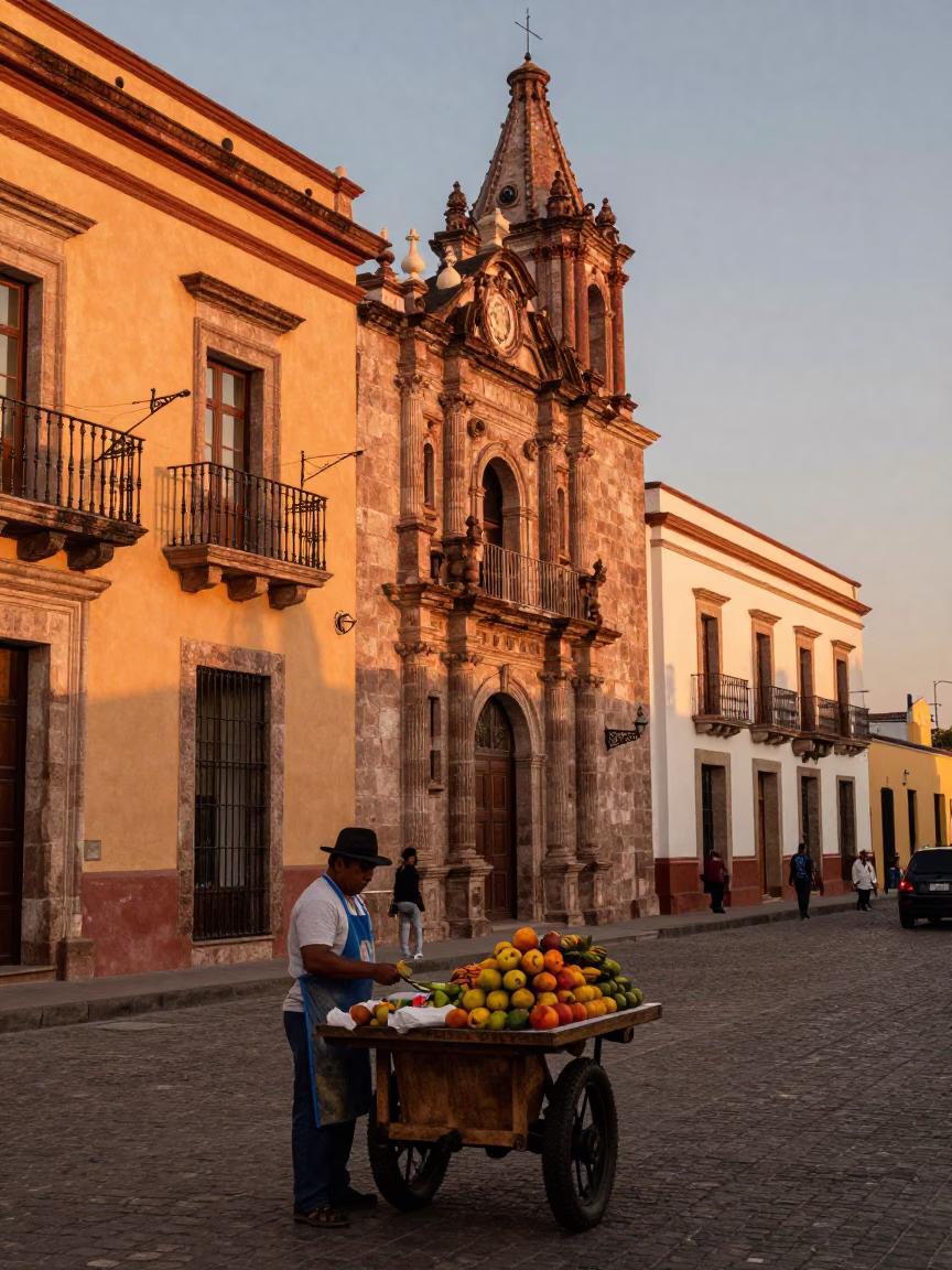 Colonial Architecture in Merida at Copper-toned Light Before Dusk in in Merida, Mexico