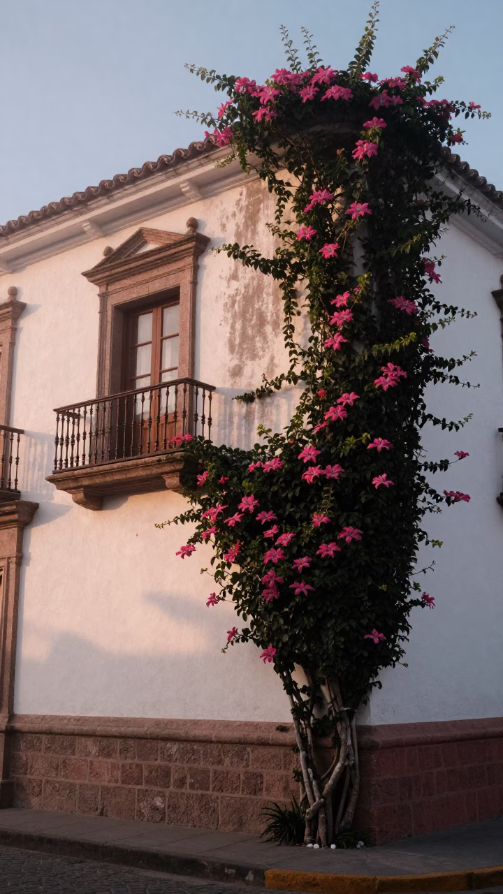 Colonial Balcony in Quito at First Light Of Dawn in in Quito, Ecuador