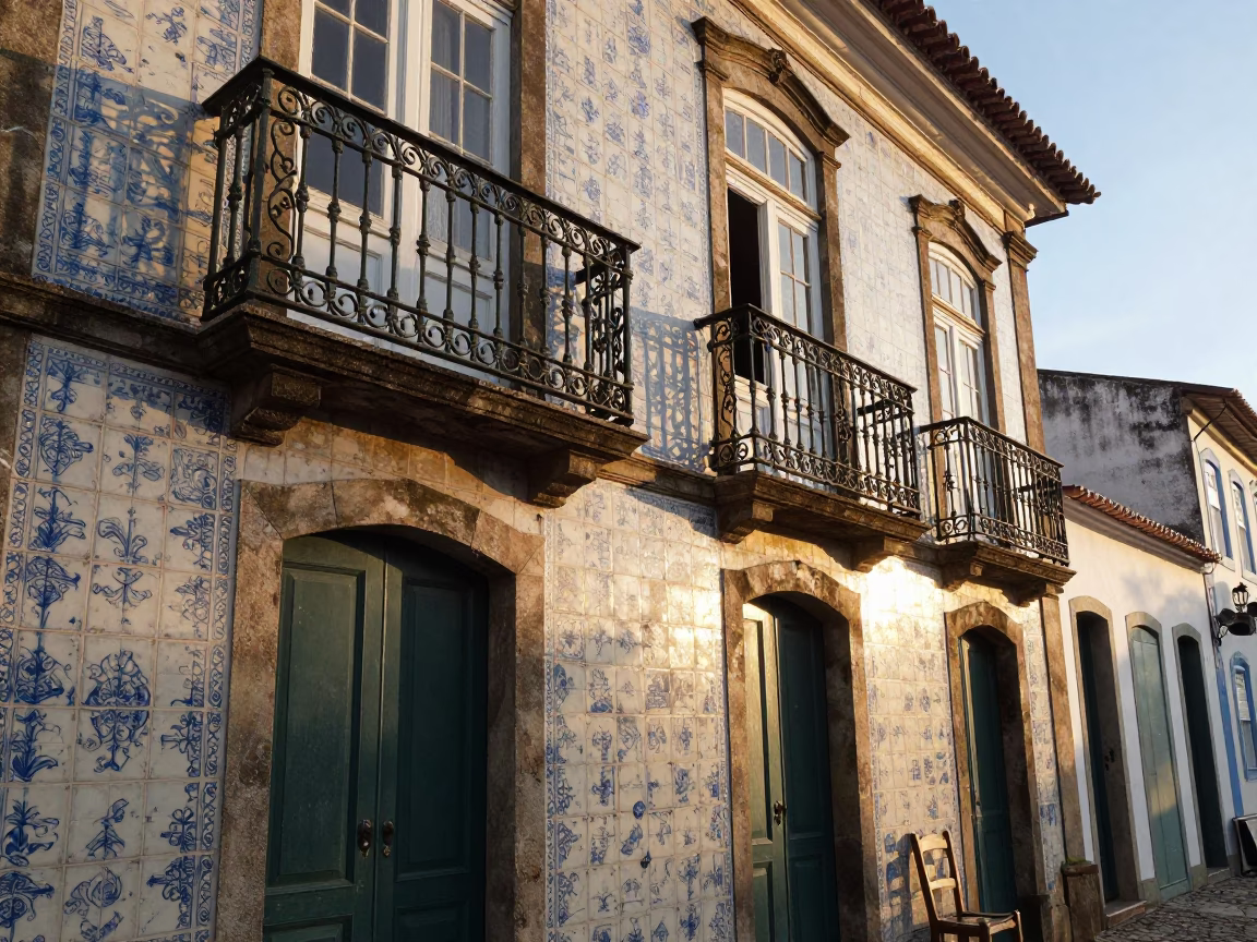 Colonial Balcony in Salvador at As First Light Reaches The Scene in in Salvador, Brazil
