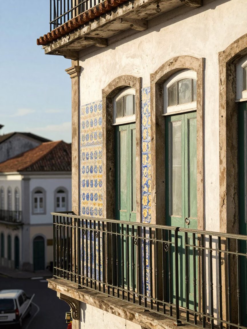 Colonial Balcony in Salvador at The Early Afternoon Light in in Salvador, Brazil