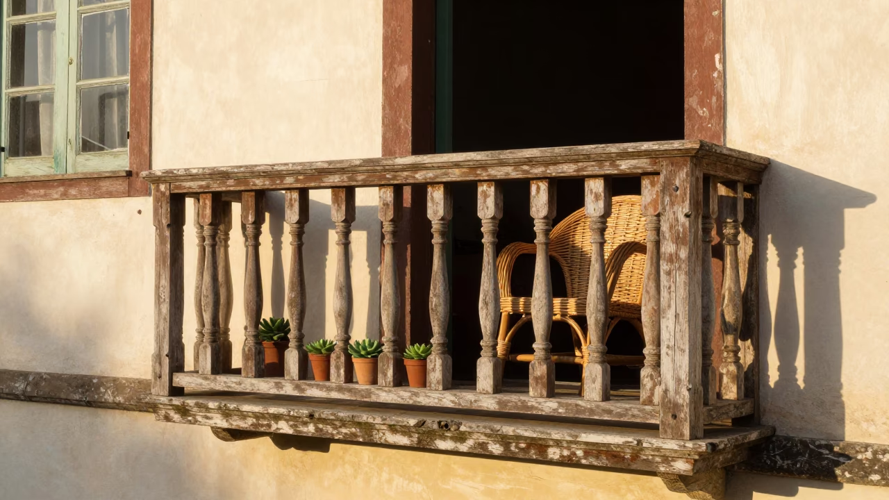 Colonial Balcony in Salvador at The Late Afternoon Light in in Salvador, Brazil