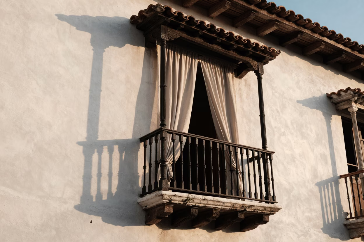 Colonial Balcony just after sunrise in Cartagena in in Cartagena, Colombia