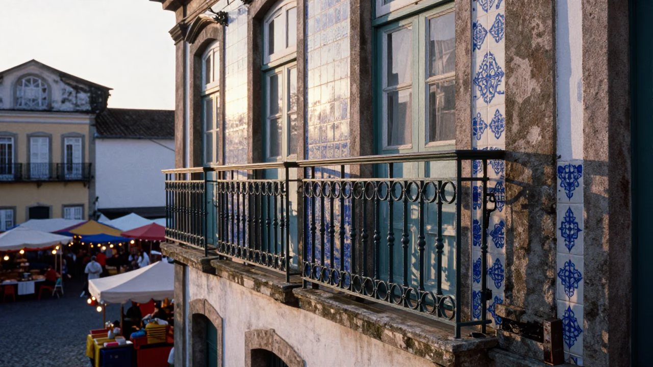 Colonial Balcony just after sunrise in Salvador in in Salvador, Brazil