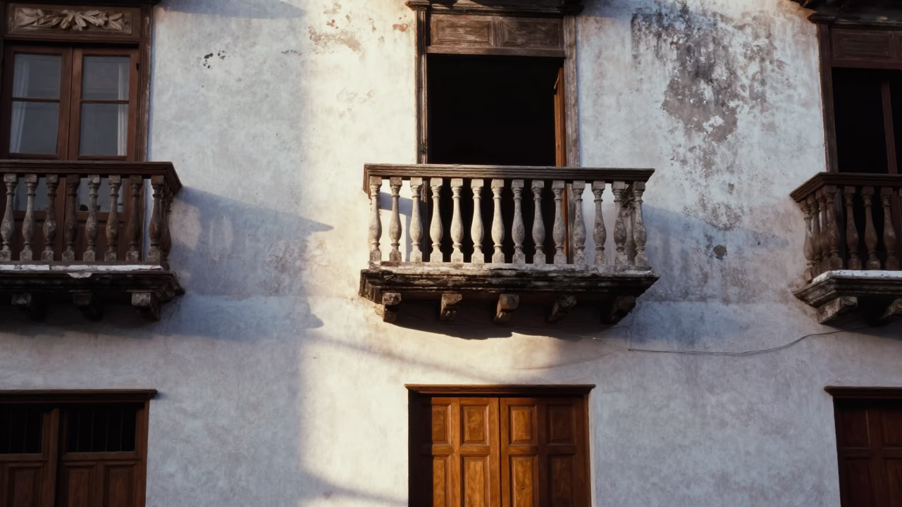 Colonial Balcony Morning in Cartagena Colombia with Sunlight and Local Details in in Cartagena, Colombia