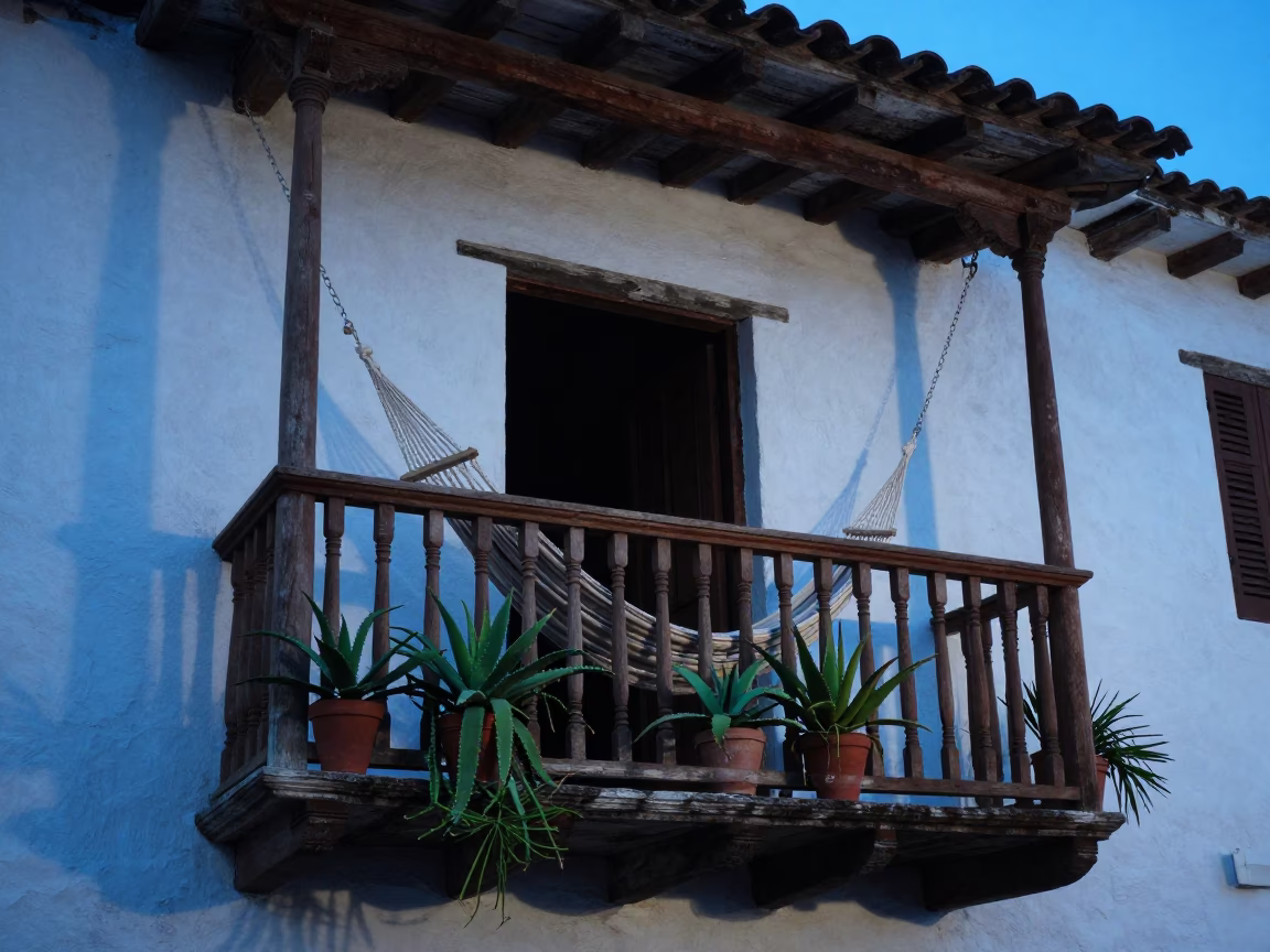 Colonial Balcony with Hammock in Blue Evening Light Cartagena Colombia in in Cartagena, Colombia