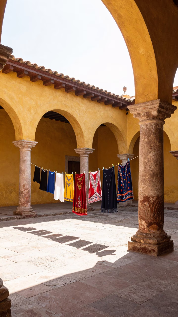 Colonial Courtyard in Merida at Bright Midmorning Light in in Merida, Mexico