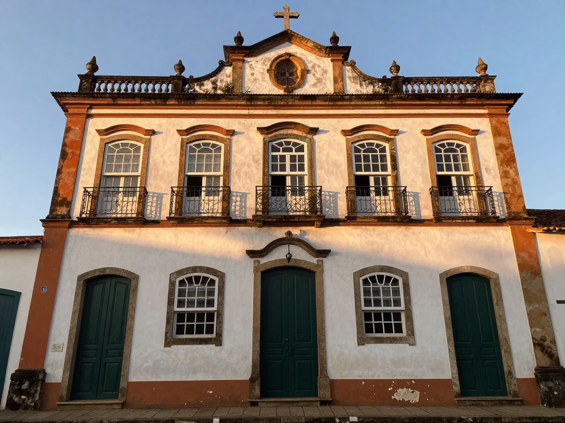 Colonial Facade in Salvador at As First Light Reaches The Scene in in Salvador, Brazil