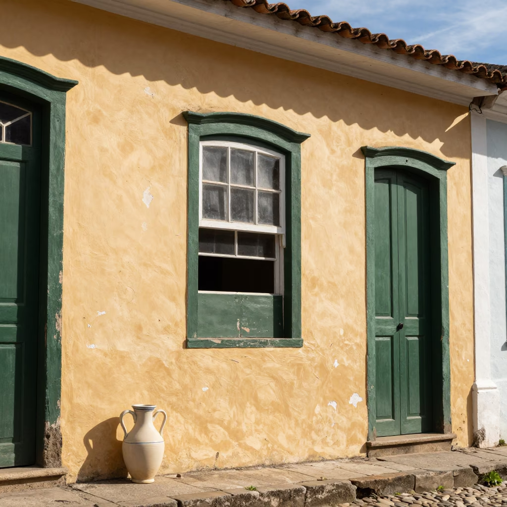 Colonial Facade in Salvador at The Flat Glare Of Noon Light in in Salvador, Brazil