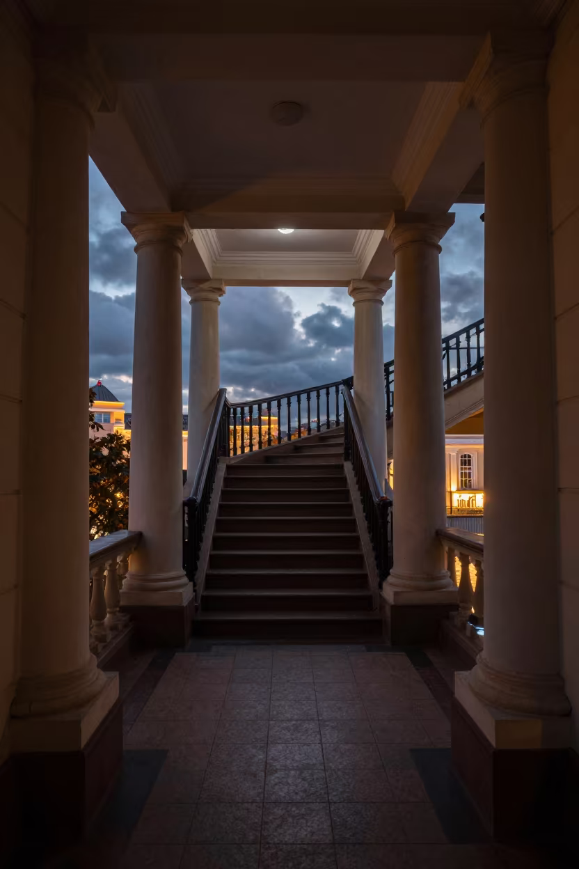 Colonial House Columns in Dalian Stair Hall Shadow in inside a tiled stair hall near Dalian