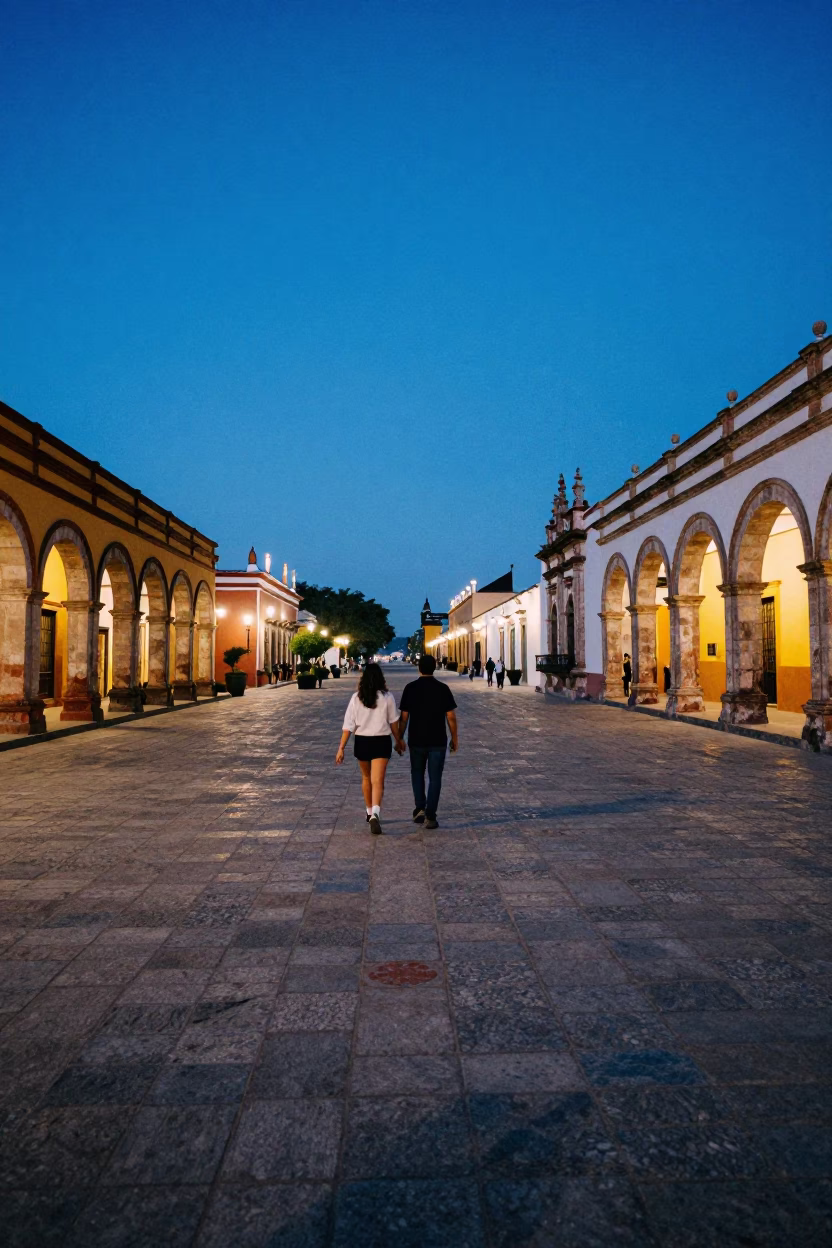 Colonial Plaza in Merida at The Last Blue Light Of Evening in in Merida, Mexico
