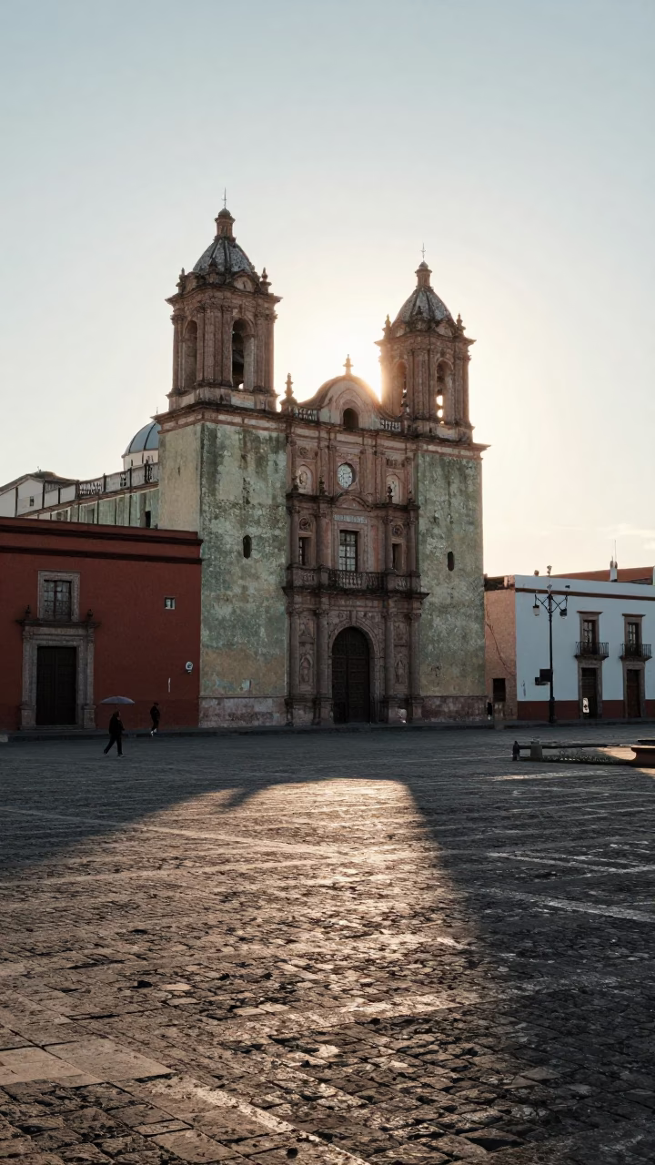 Colonial Plaza in Oaxaca at As First Light Reaches The Scene in in Oaxaca, Mexico
